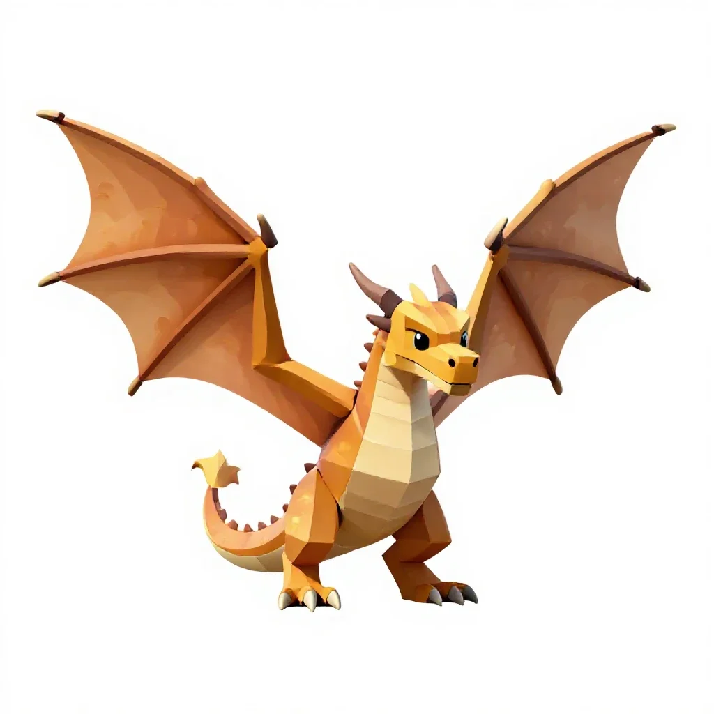 Dragon with folded wings isolated on a white background