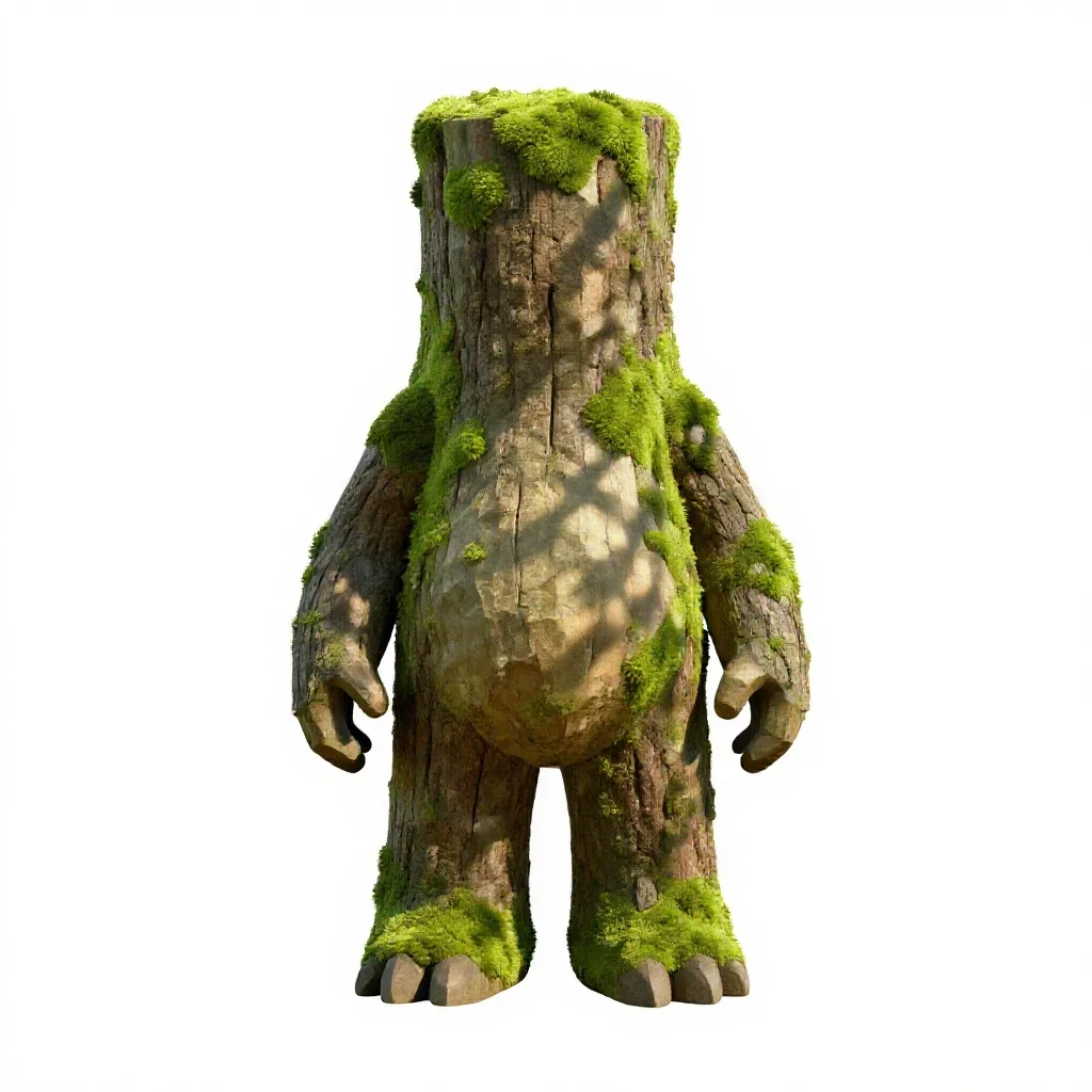 Forest spirit of moss and bark isolated on a white background
