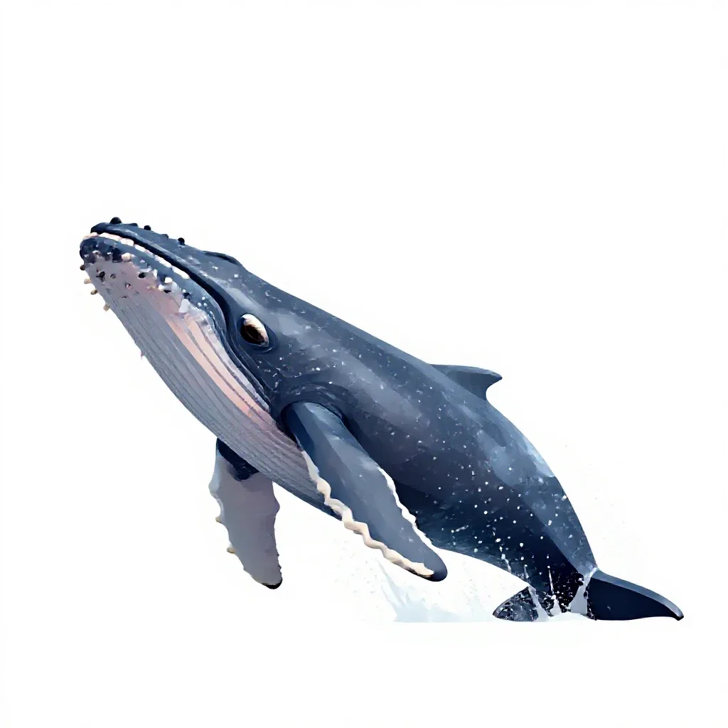 Humpback whale breaching isolated on a white background