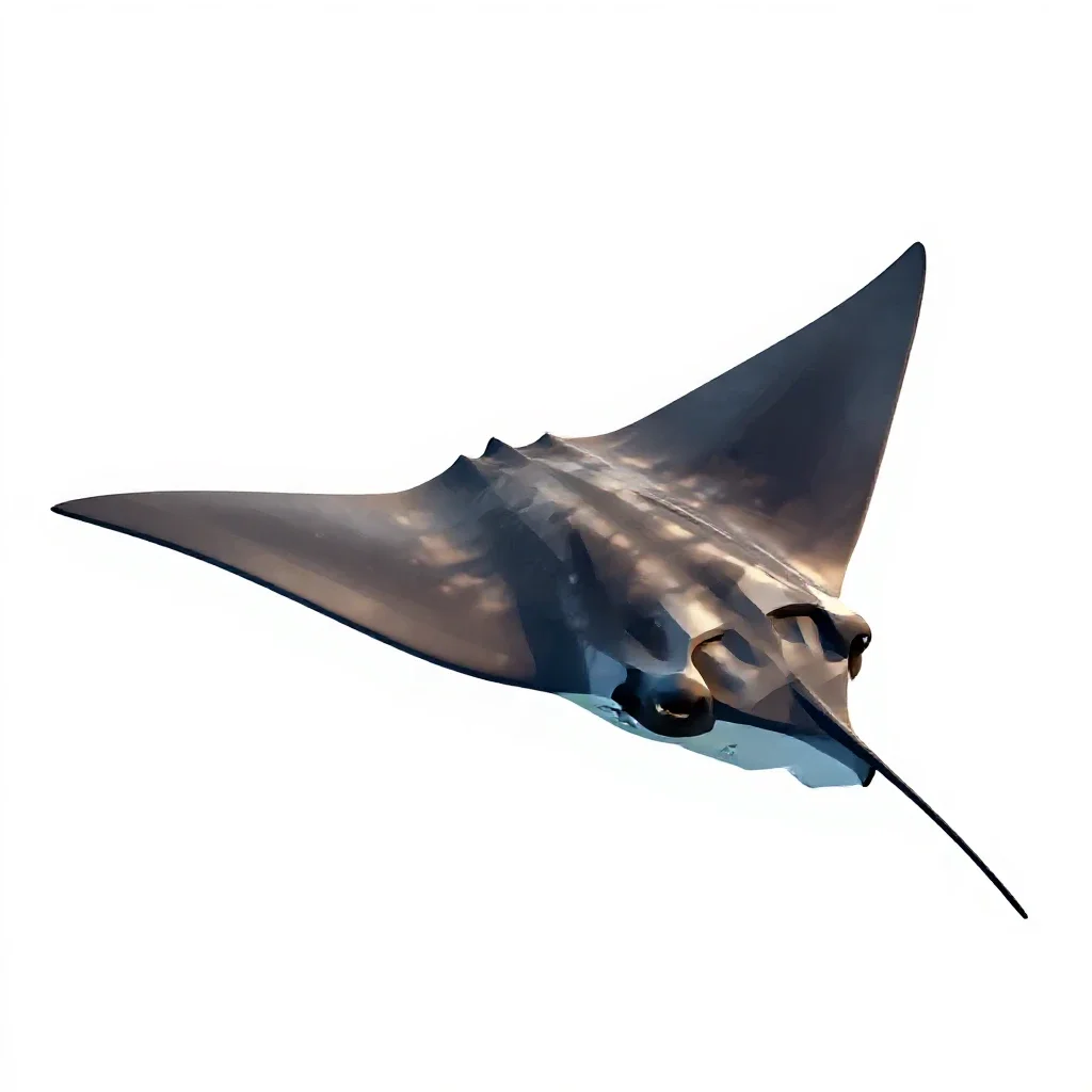 Manta ray gliding isolated on a white background