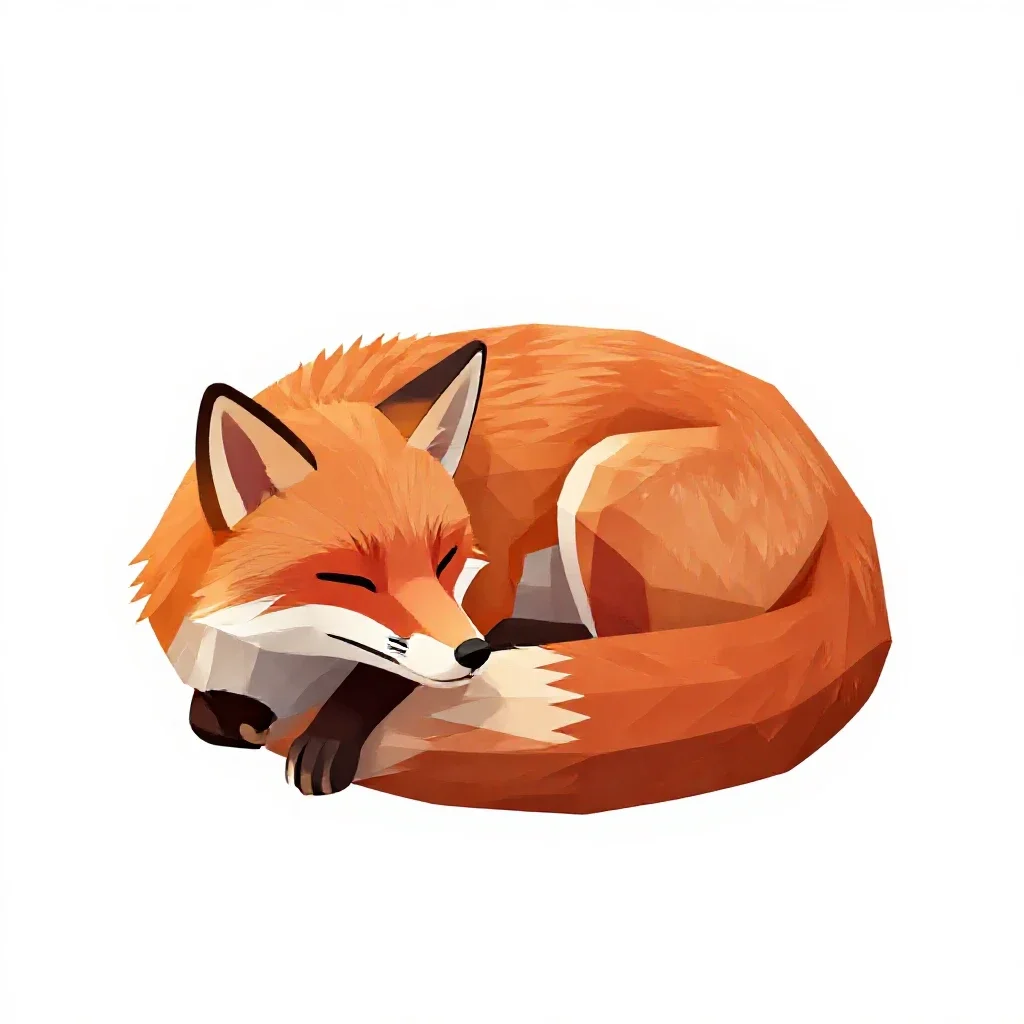 Red fox curled asleep isolated on a white background
