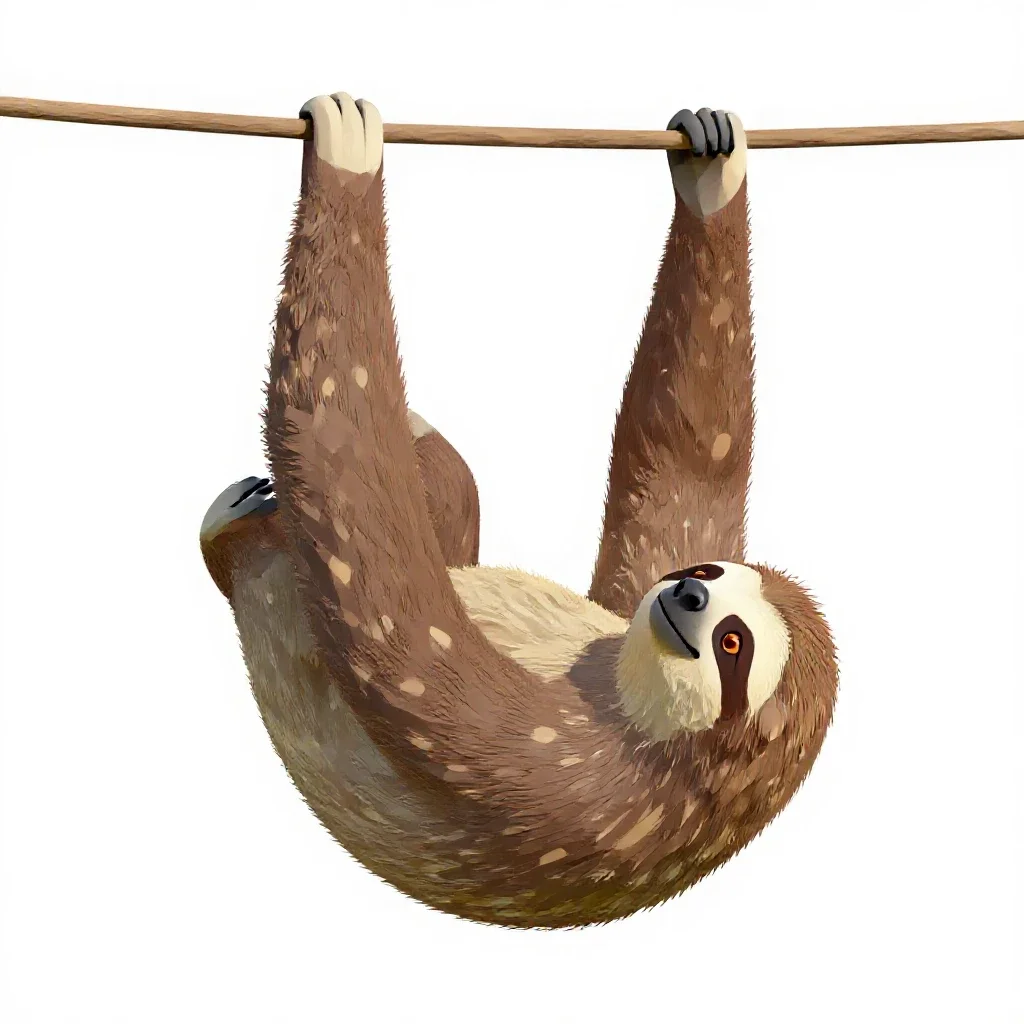 Sloth hanging isolated on a white background