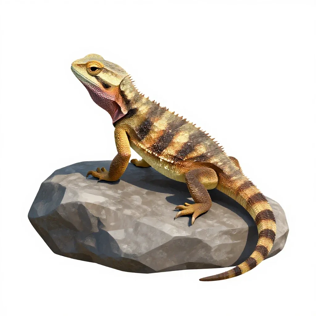 Tuatara on a rock isolated on a white background