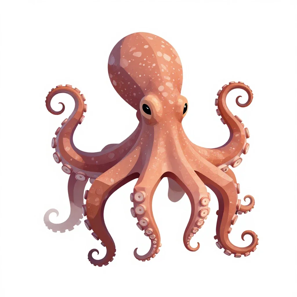 Octopus with curled arms isolated on a white background