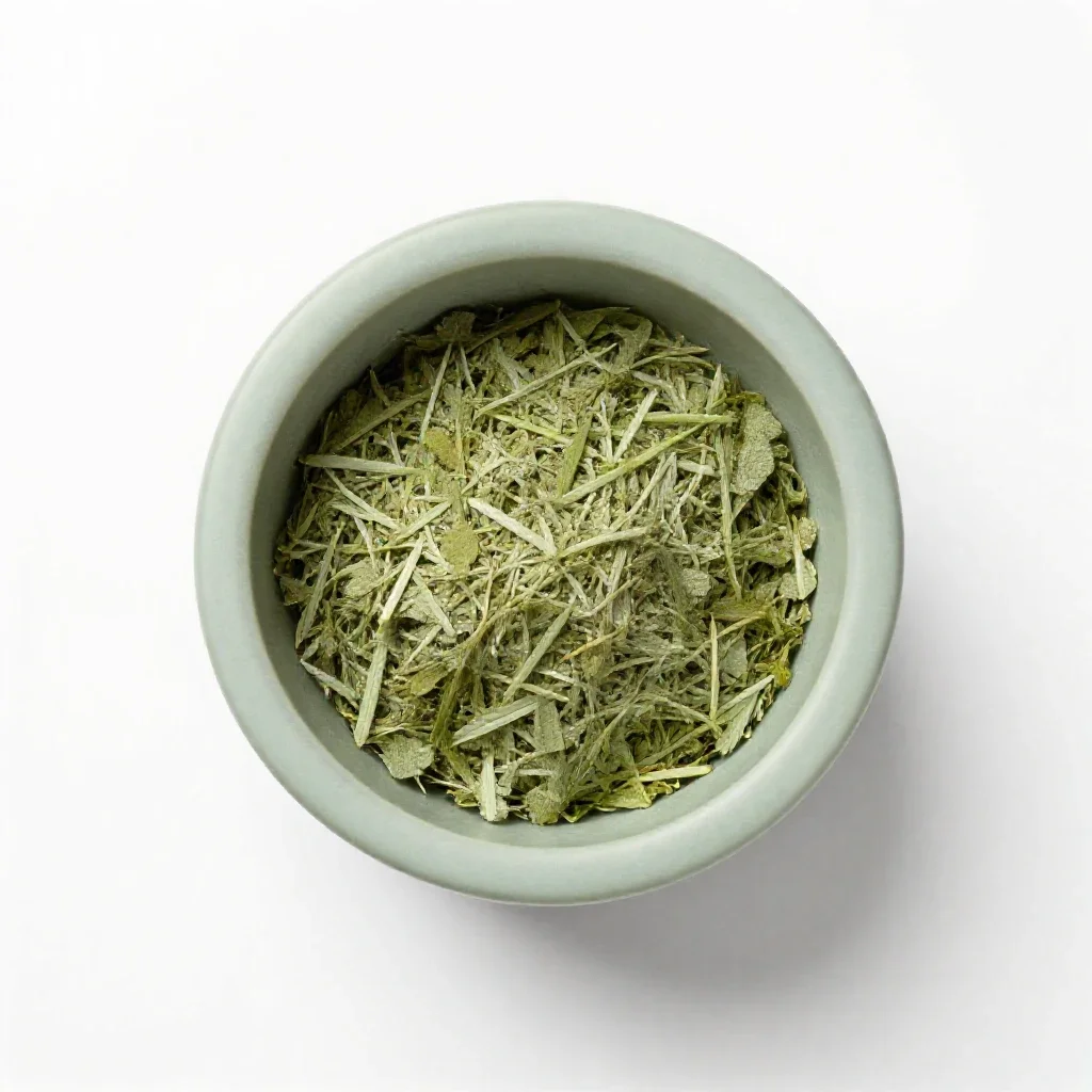 Mortar of glowing herbs isolated on a white background
