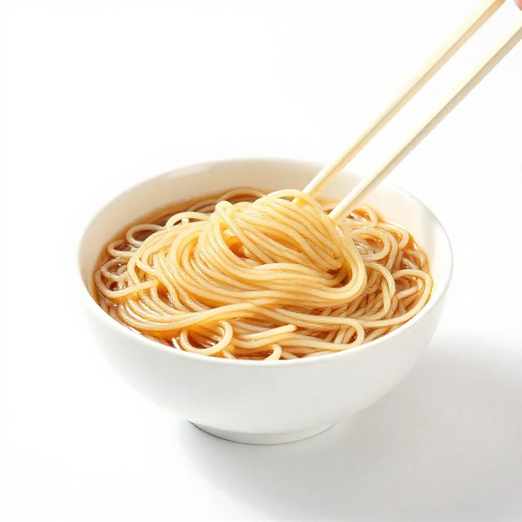 Bowl of noodles with chopsticks isolated on a white background
