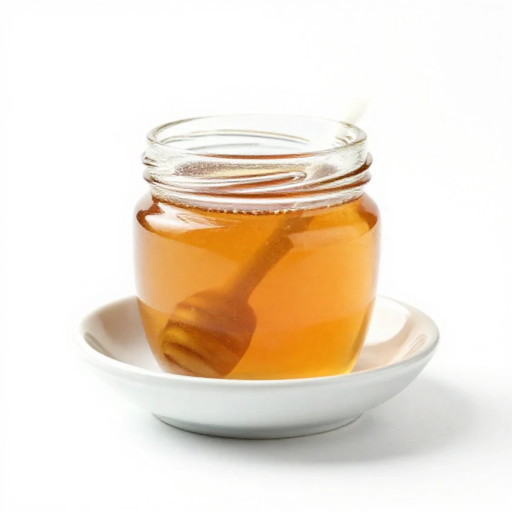 Jar of honey with a dipper isolated on a white background