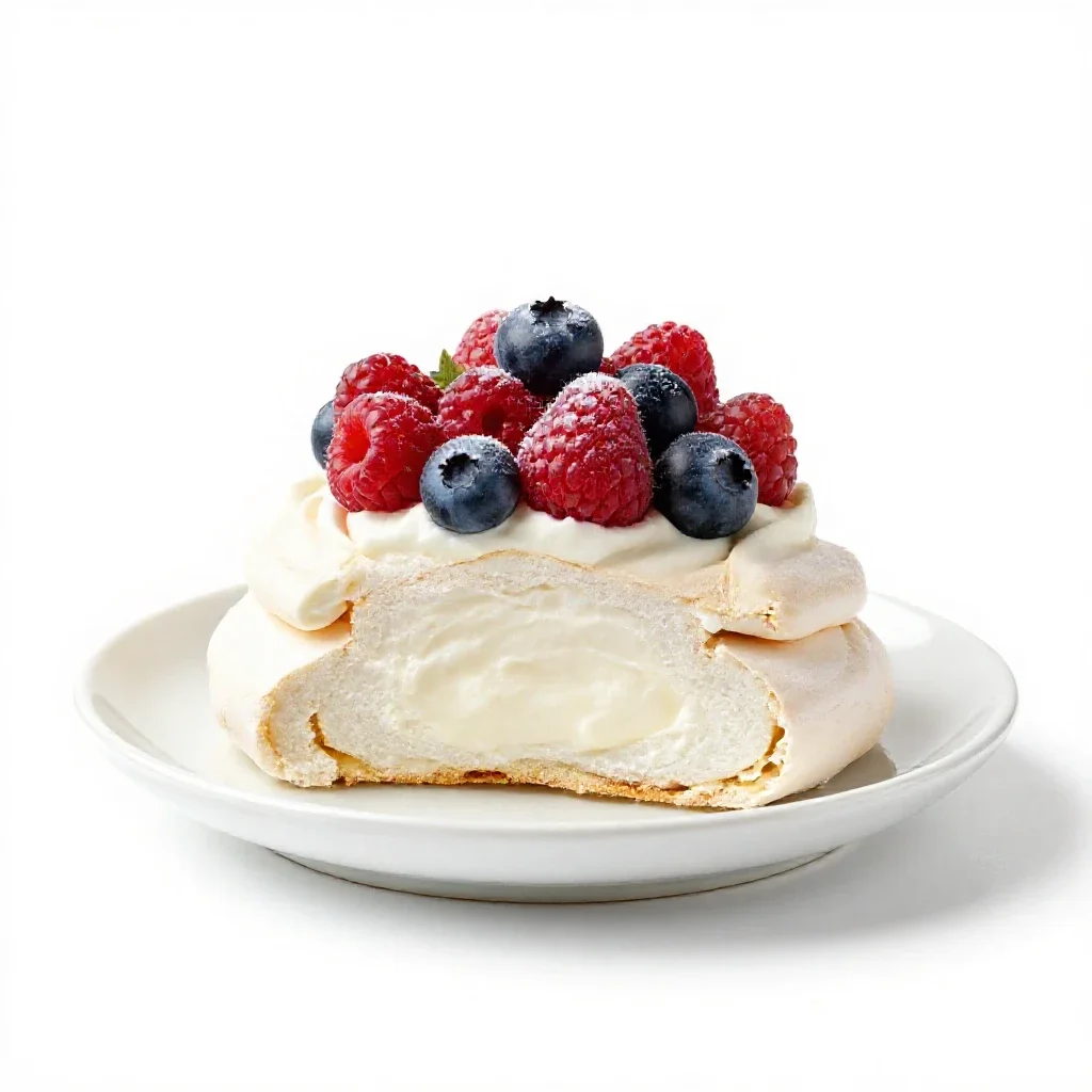 Pavlova with berries isolated on a white background