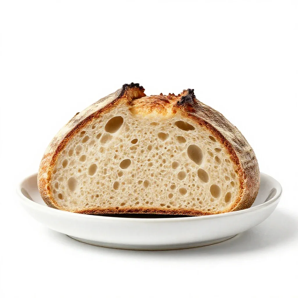 Sourdough boule with a scored crust isolated on a white background