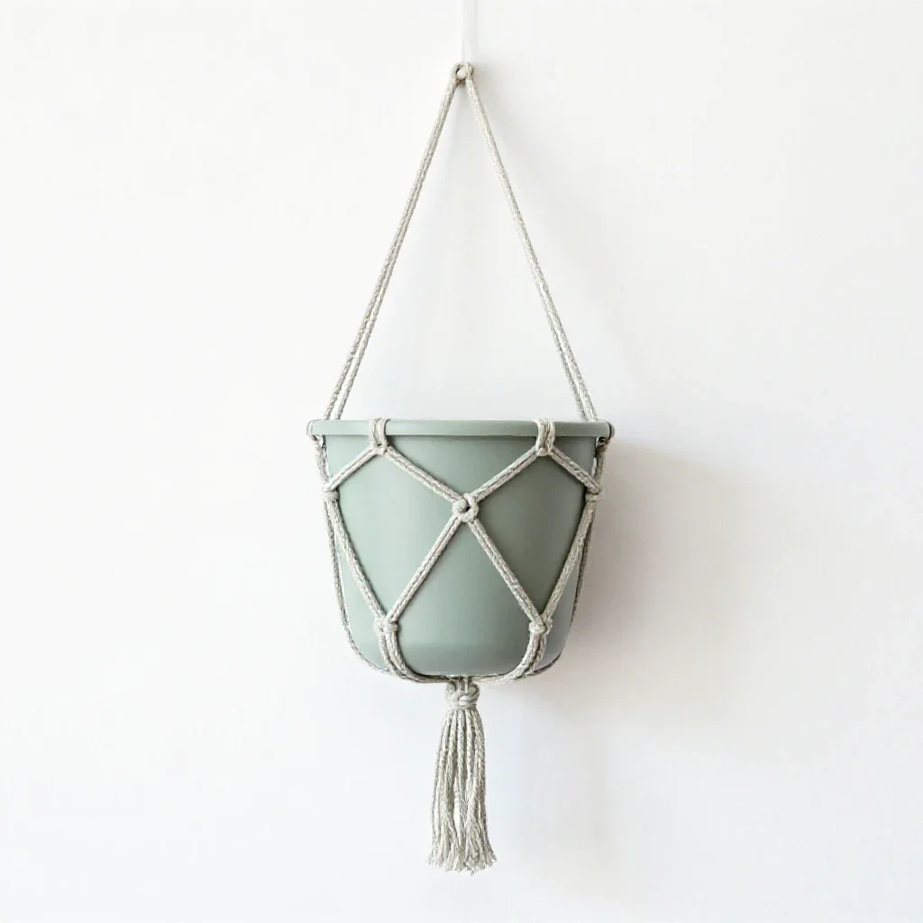 Hanging macrame planter isolated on a white background