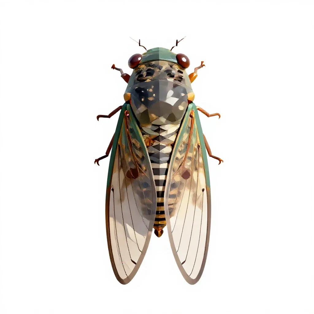 Cicada mid-song isolated on a white background