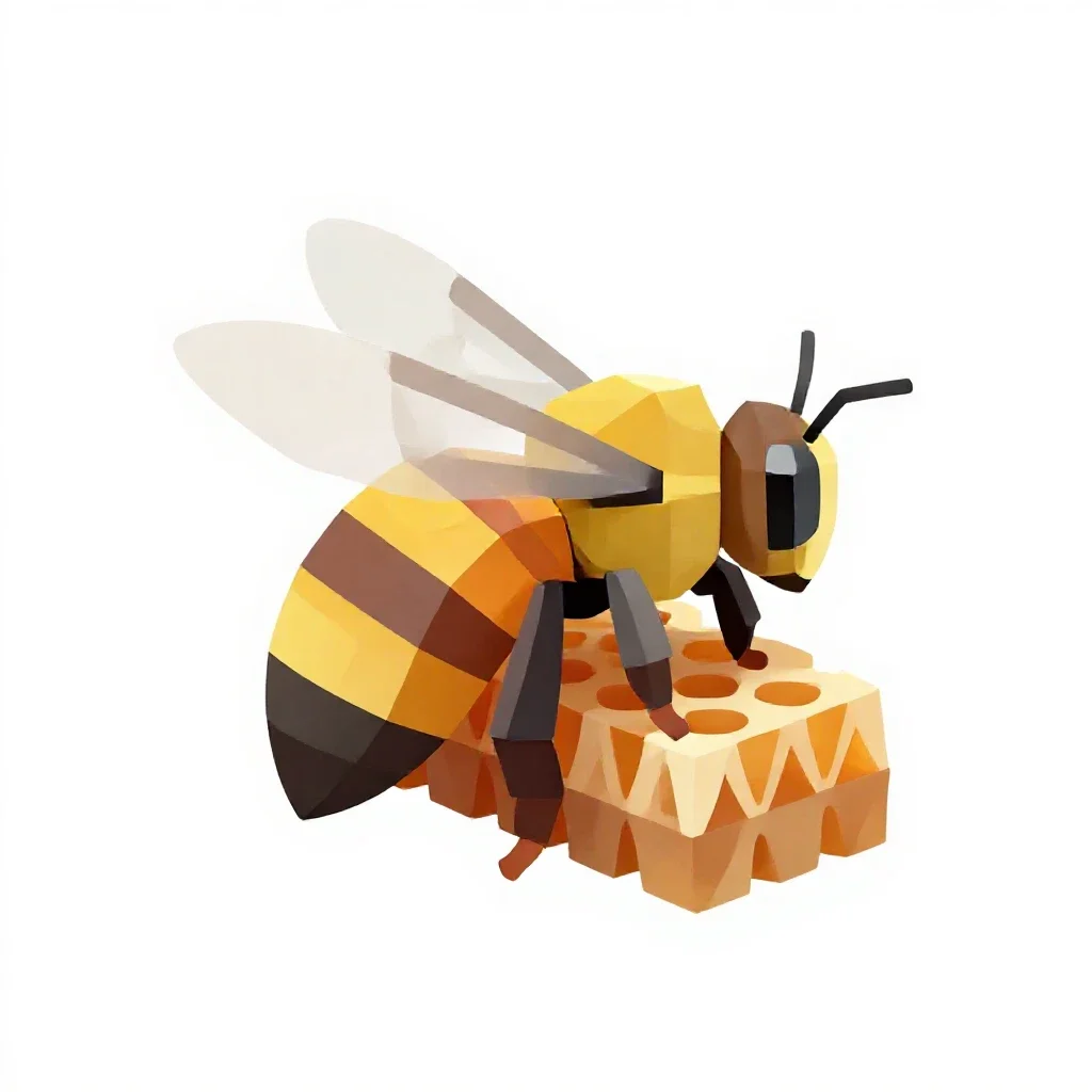 Honeybee on a comb isolated on a white background