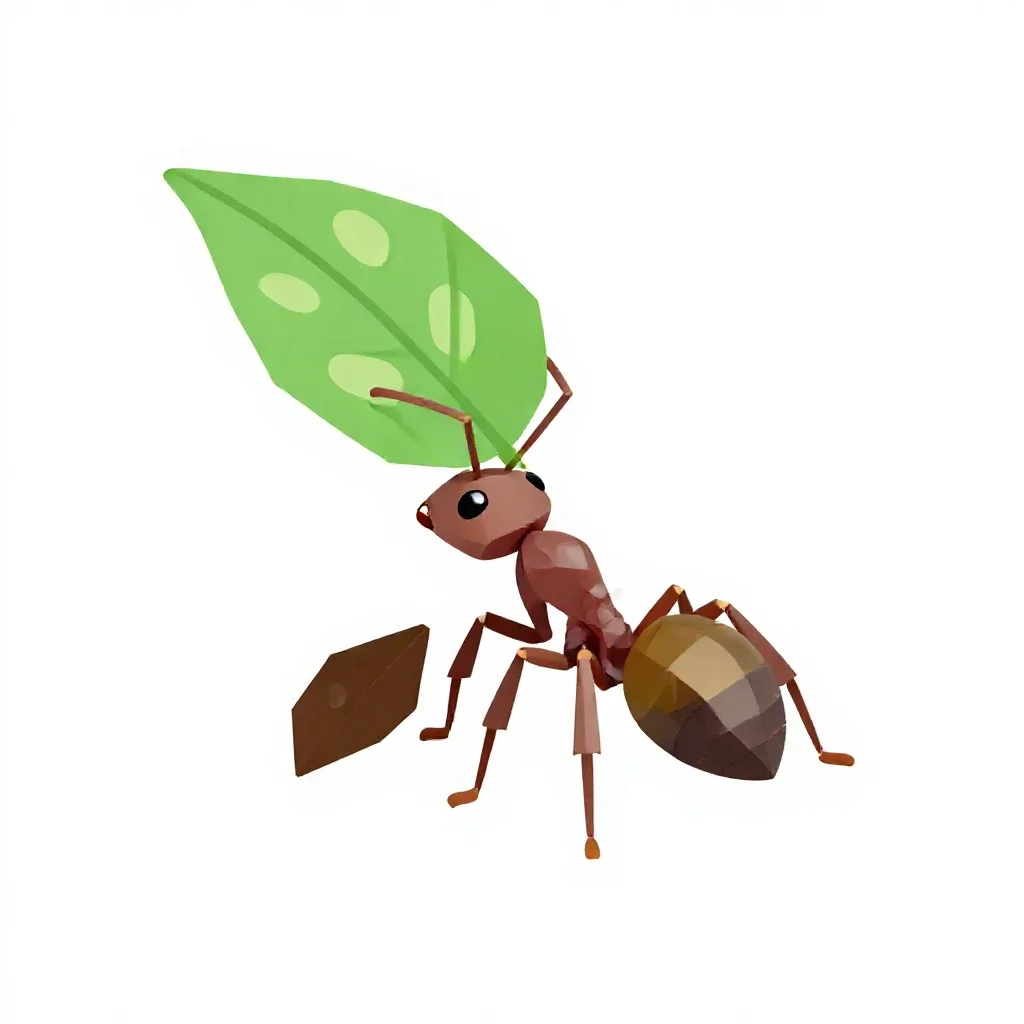 Leafcutter ant carrying a leaf isolated on a white background