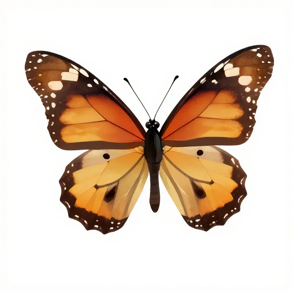 Monarch butterfly with open wings isolated on a white background