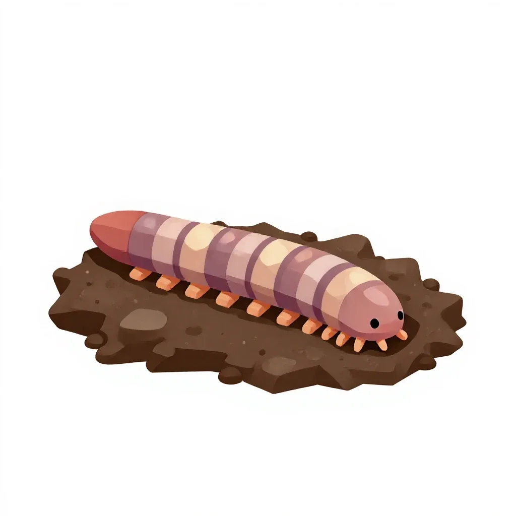 Earthworm in soil isolated on a white background