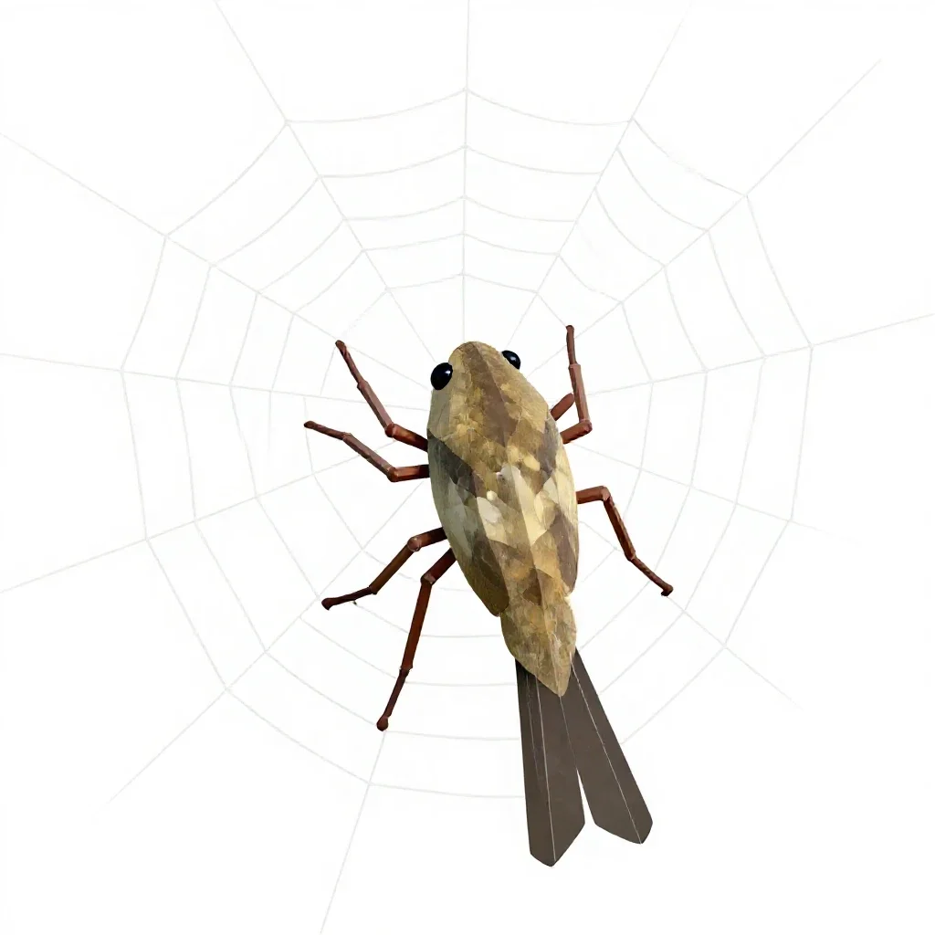 Orb weaver on its web isolated on a white background