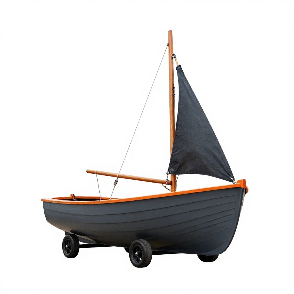 Wooden sailing dinghy isolated on a white background