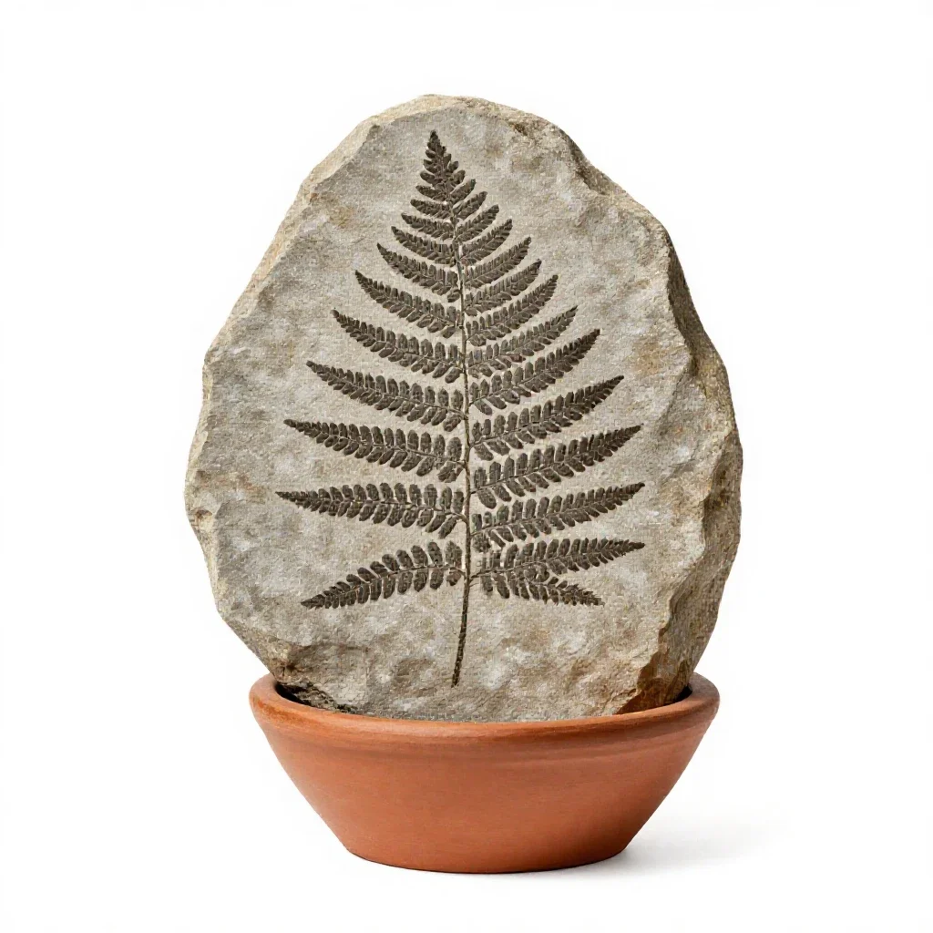 Fern fossil in shale isolated on a white background