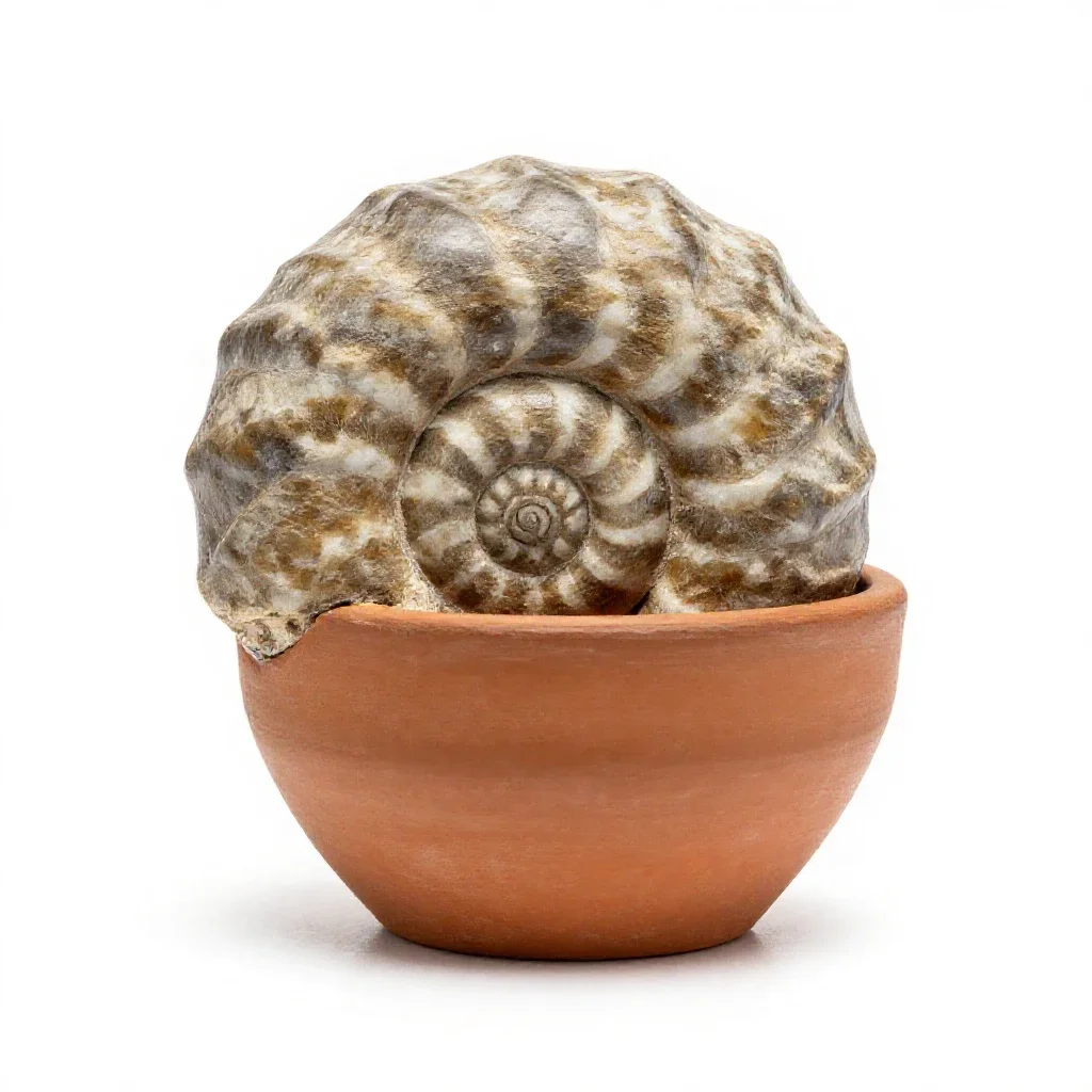 Fossilised ammonite isolated on a white background