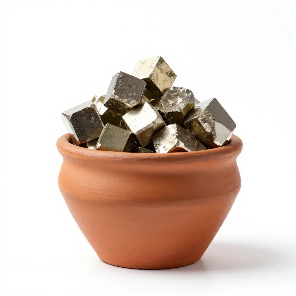 Pyrite cube isolated on a white background