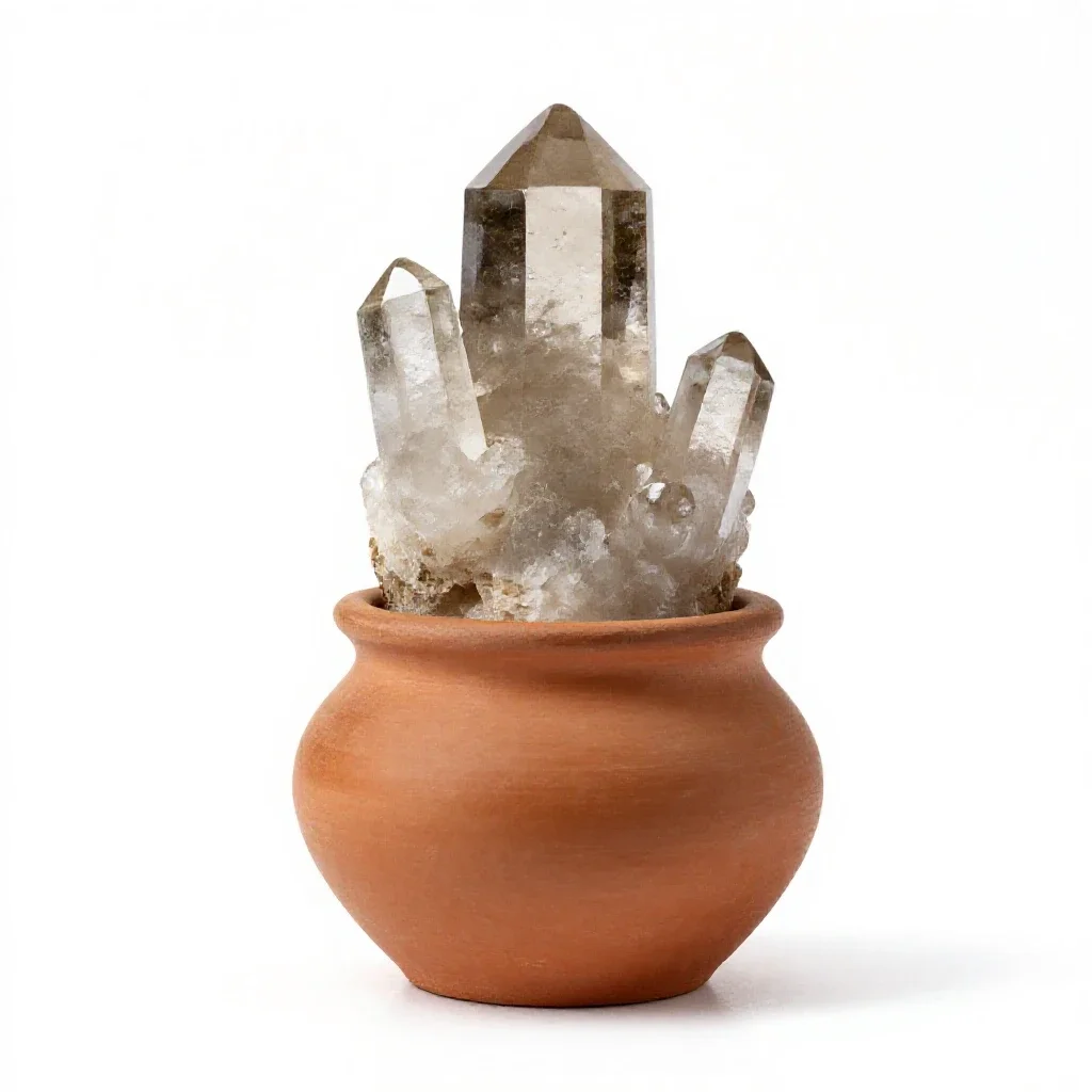 Quartz crystal cluster isolated on a white background