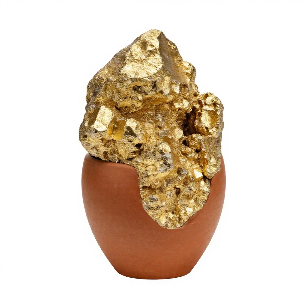 Vein of gold in quartz isolated on a white background