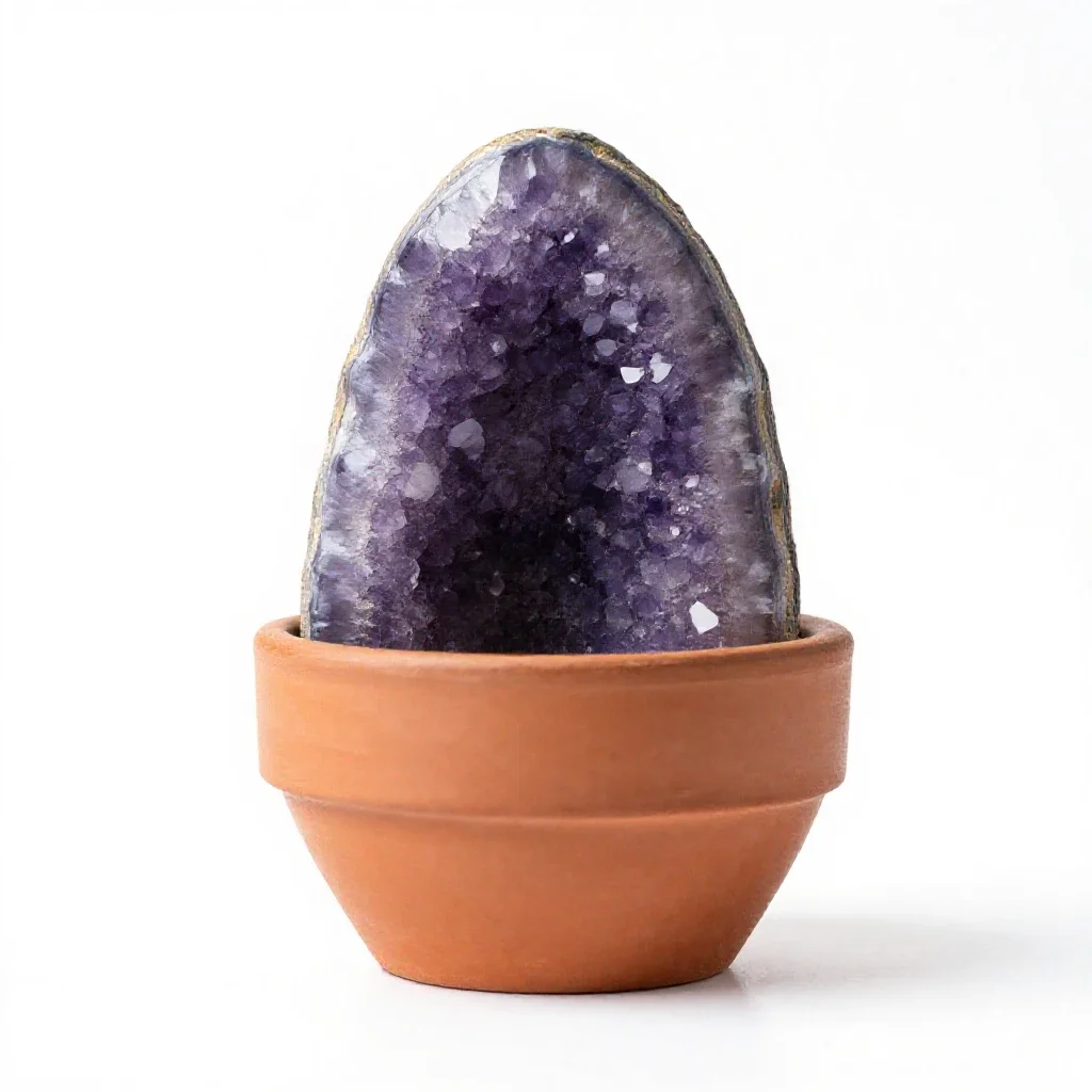 Amethyst geode half isolated on a white background