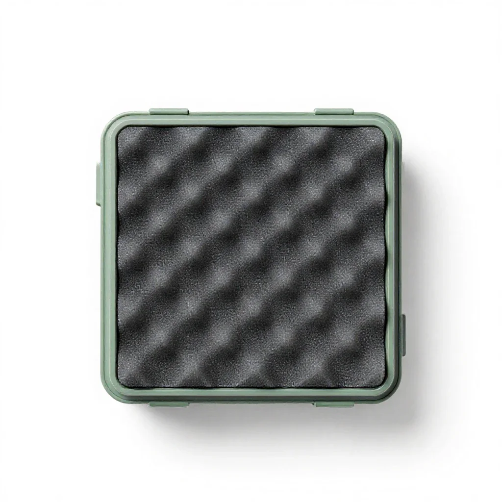 Hard camera case with foam isolated on a white background
