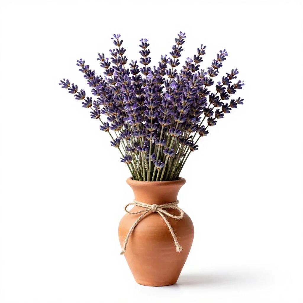 Lavender bunch tied with twine isolated on a white background