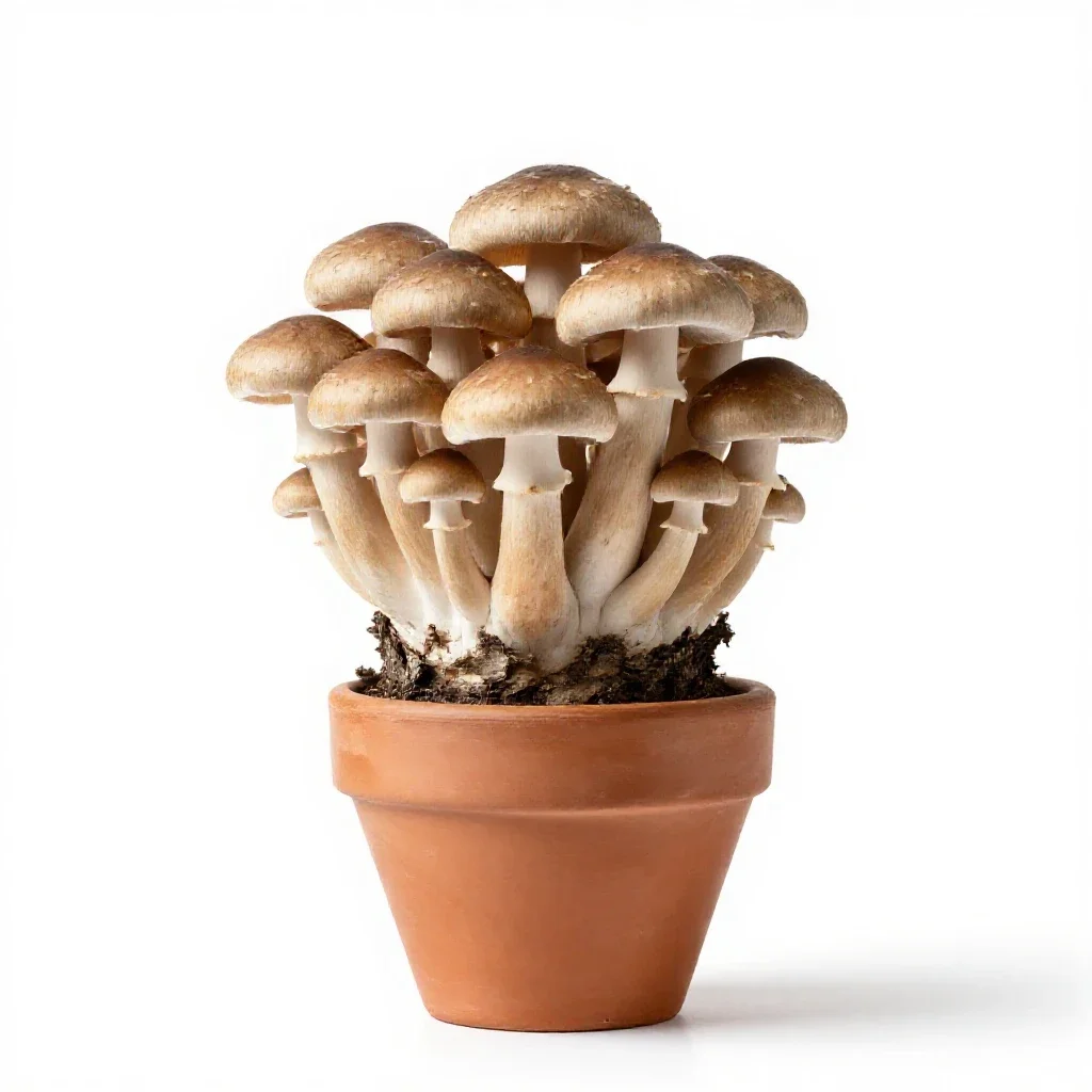 Mushroom cluster on bark isolated on a white background