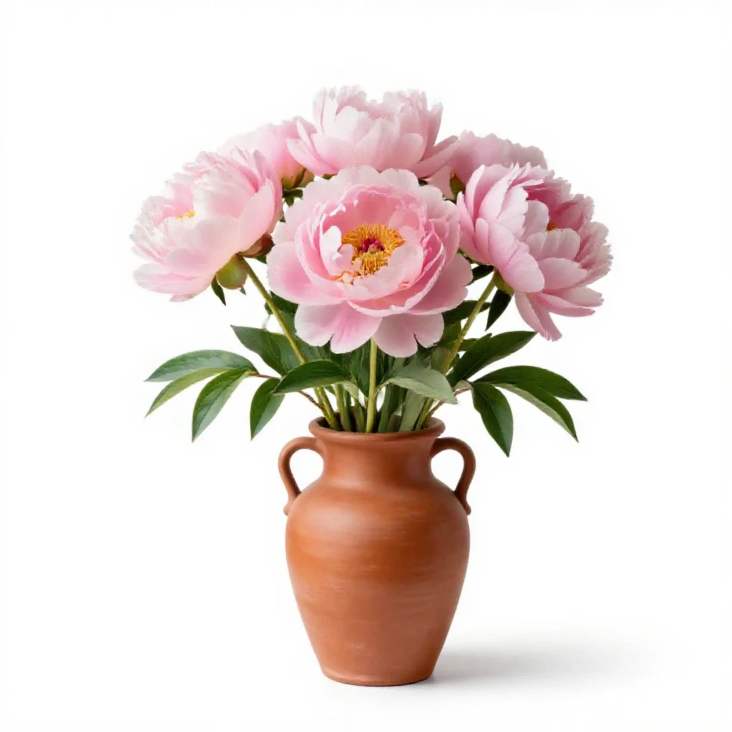 Peony in full bloom isolated on a white background