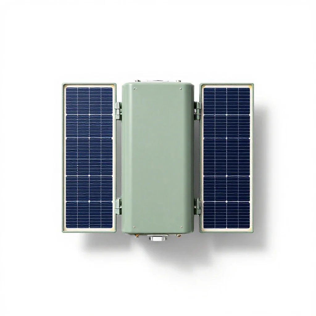 Satellite bus with solar wings isolated on a white background