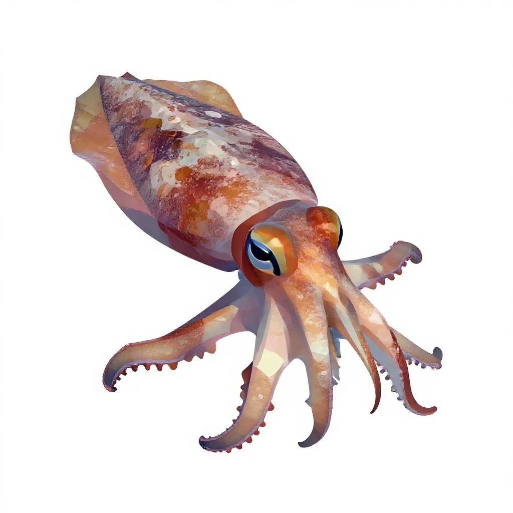 Cuttlefish changing colour isolated on a white background