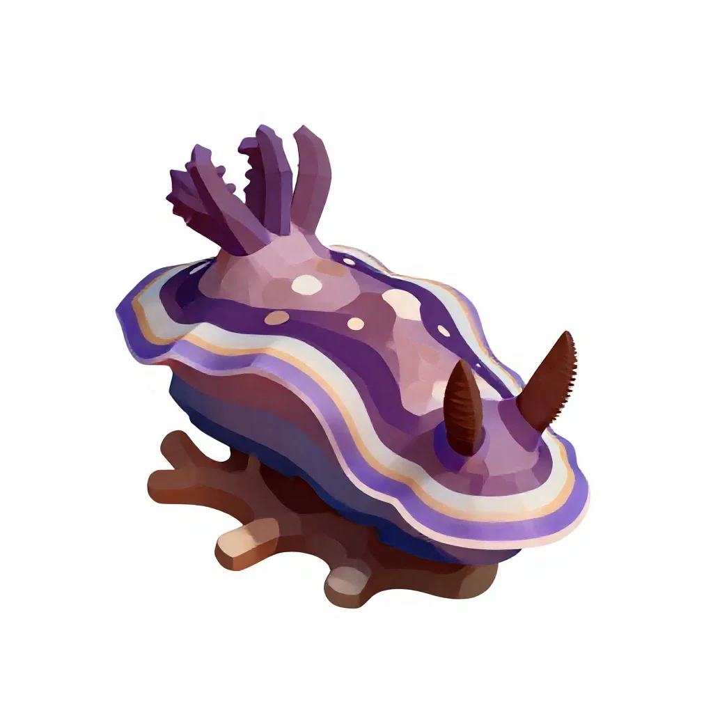 Nudibranch on coral isolated on a white background