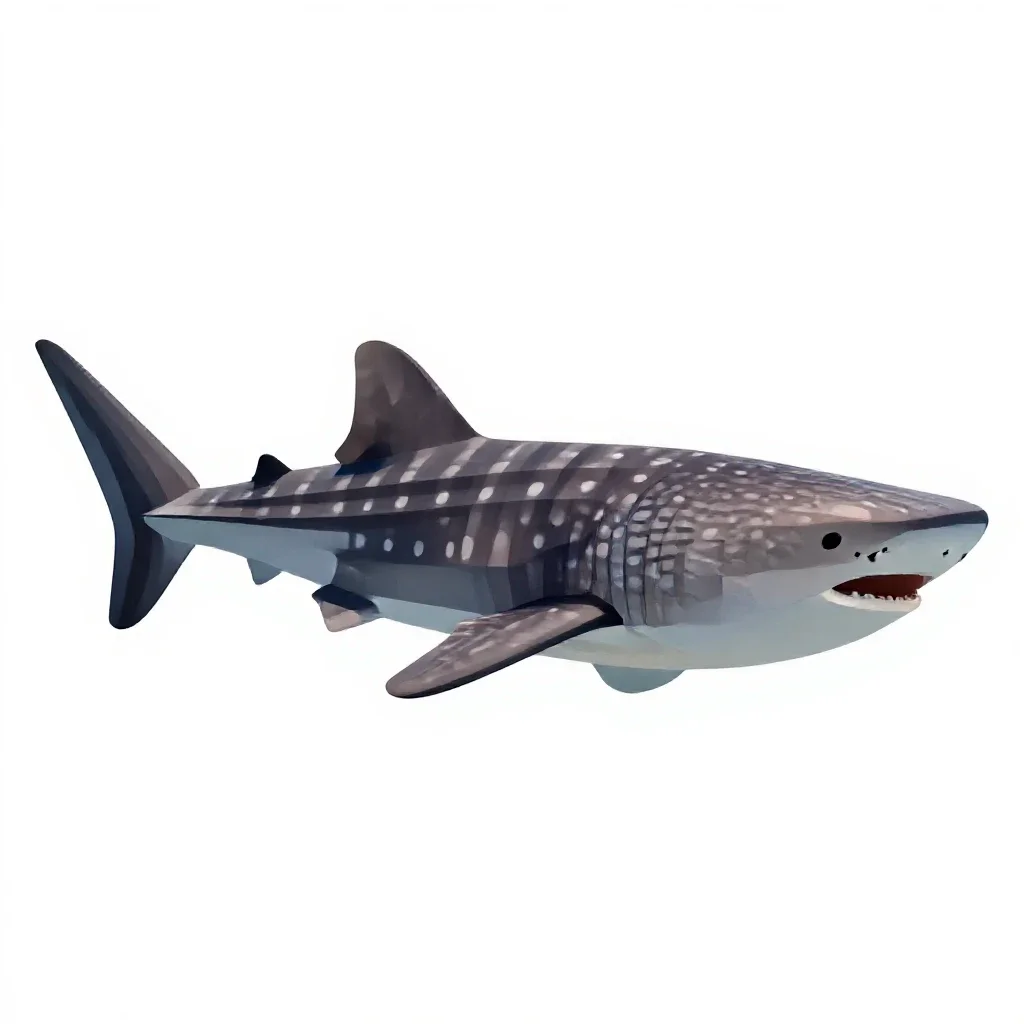 Whale shark with remoras isolated on a white background