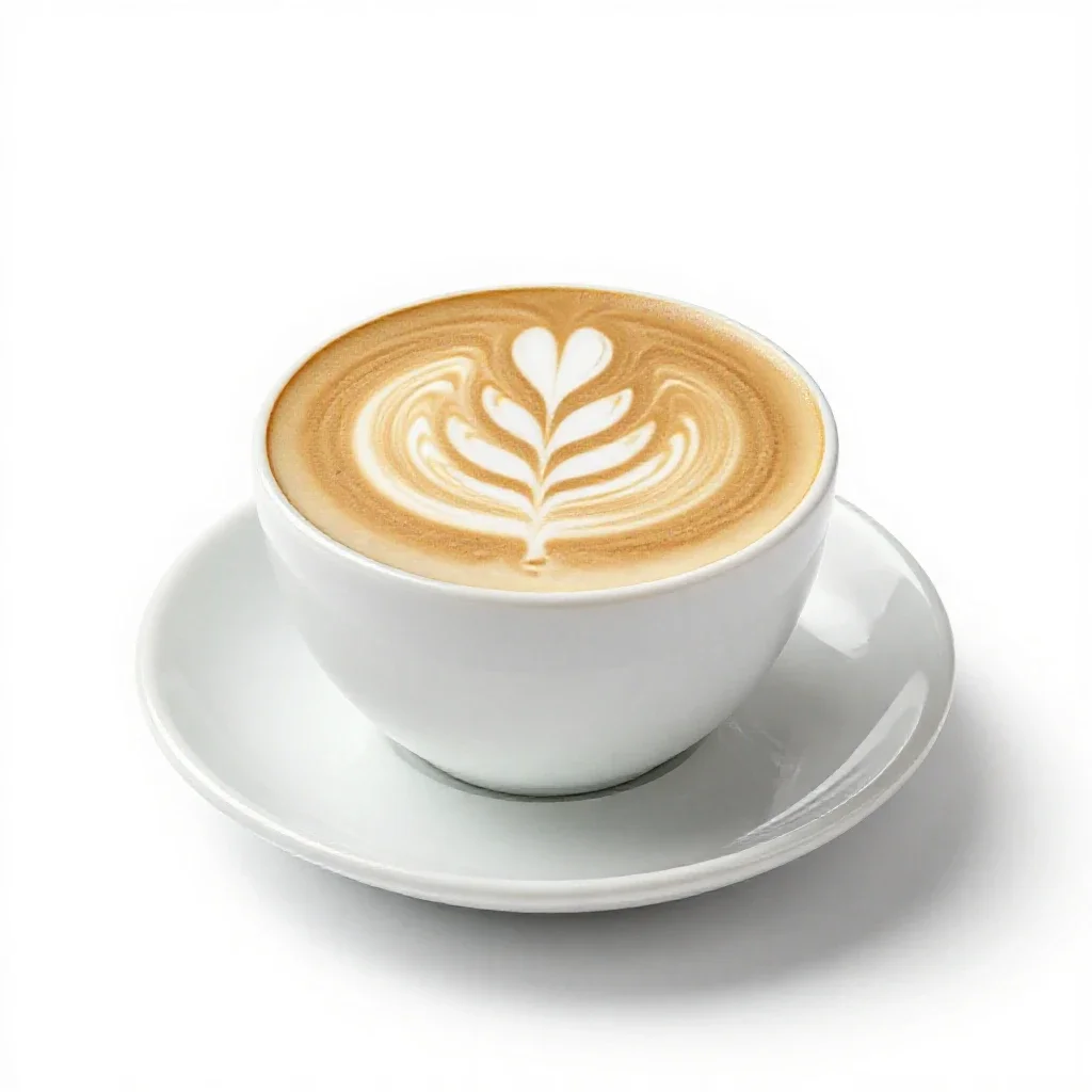 Flat white with latte art isolated on a white background