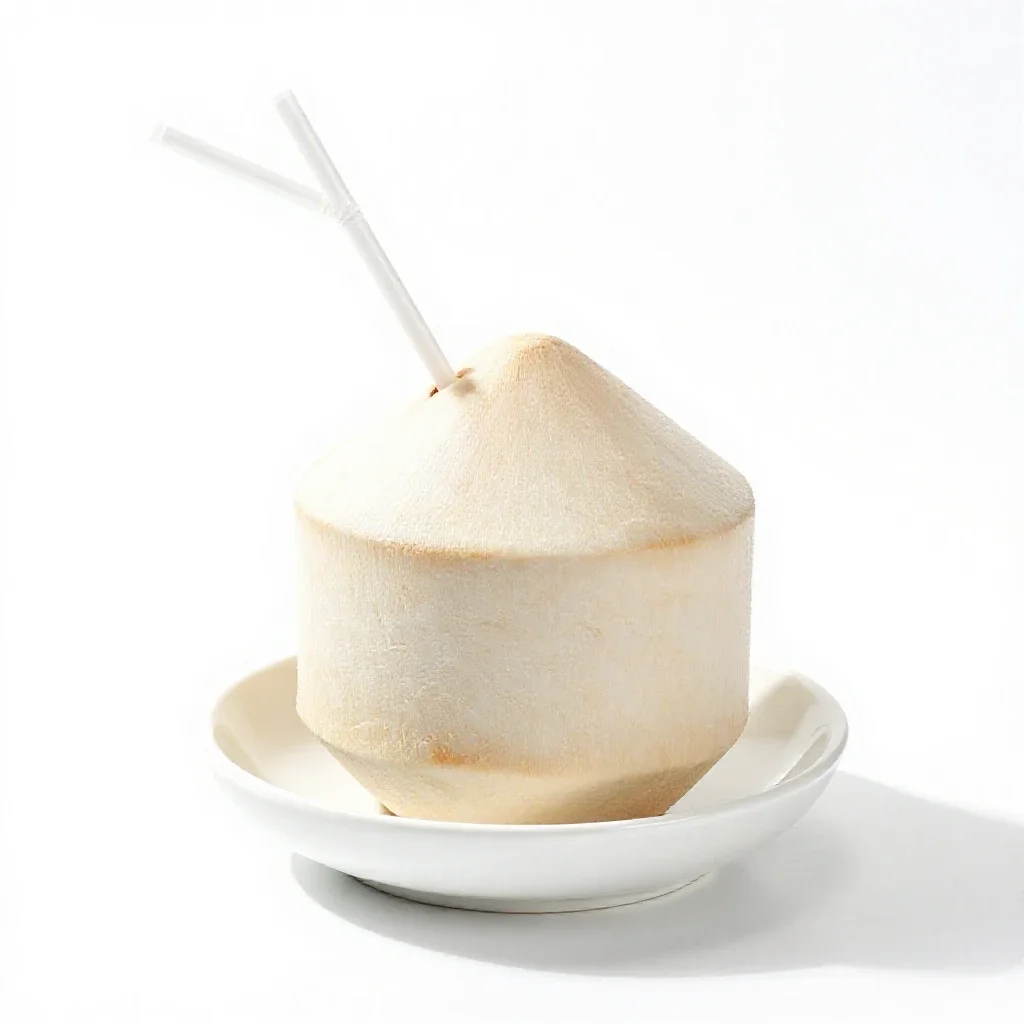 Fresh coconut with a straw isolated on a white background