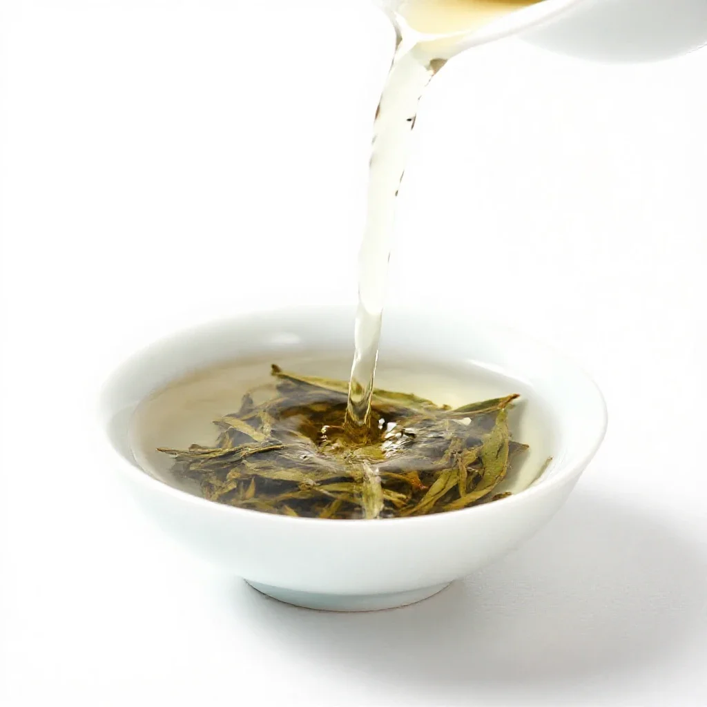 Mint tea poured from height isolated on a white background