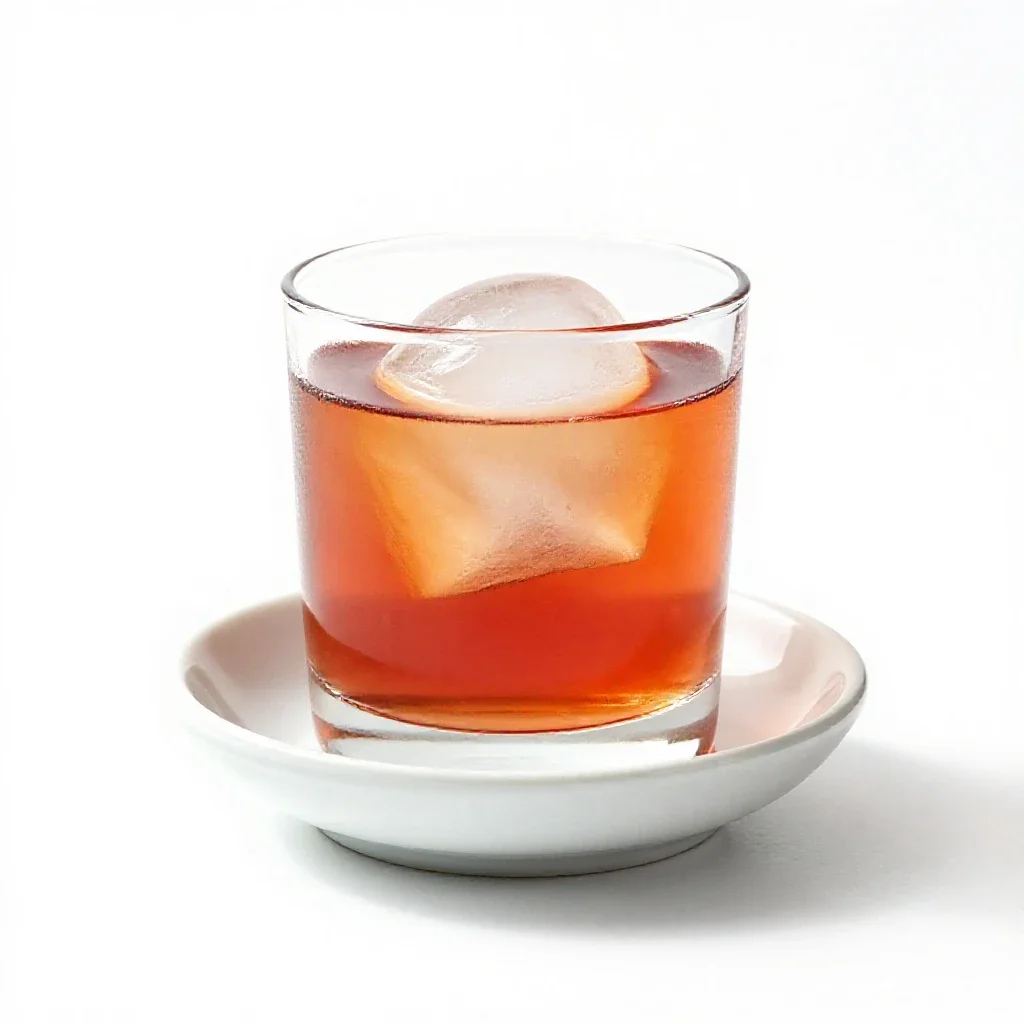 Negroni with an ice sphere isolated on a white background