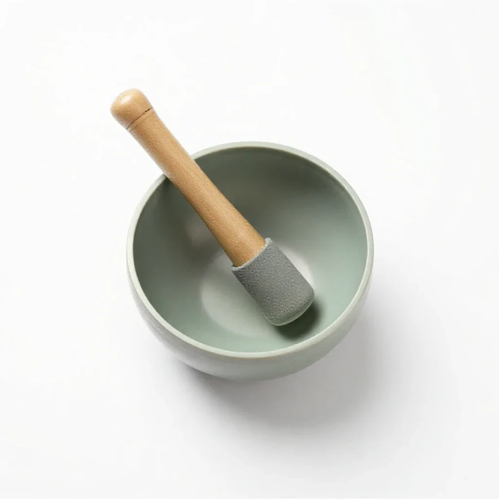 Singing bowl with a mallet isolated on a white background