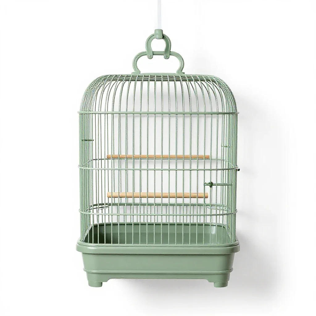 Bird cage with perches isolated on a white background