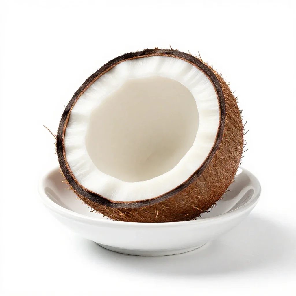 Coconut cracked open isolated on a white background