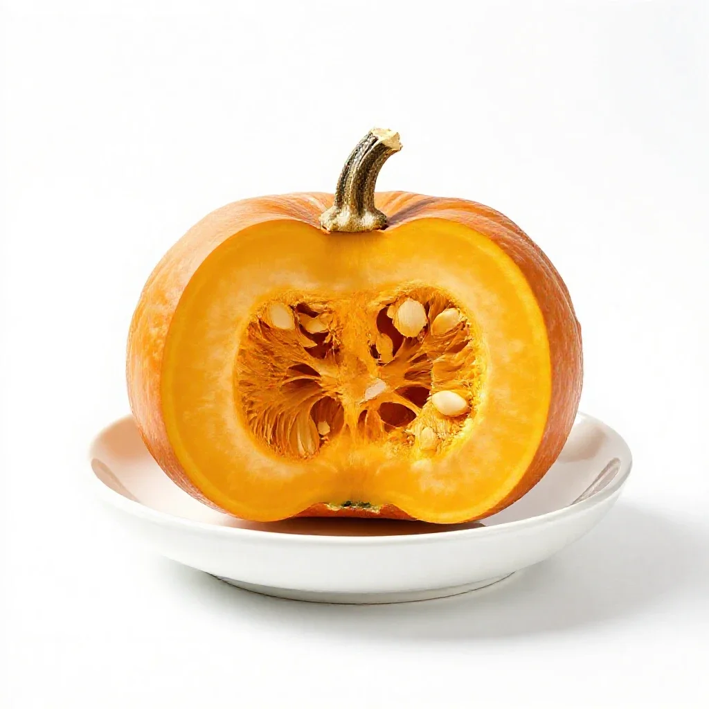 Crown pumpkin cut open isolated on a white background