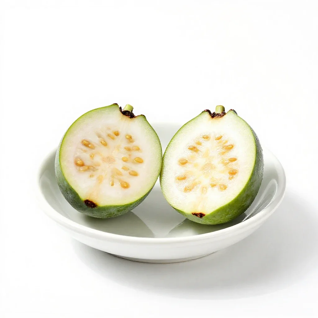Feijoa cut in two isolated on a white background