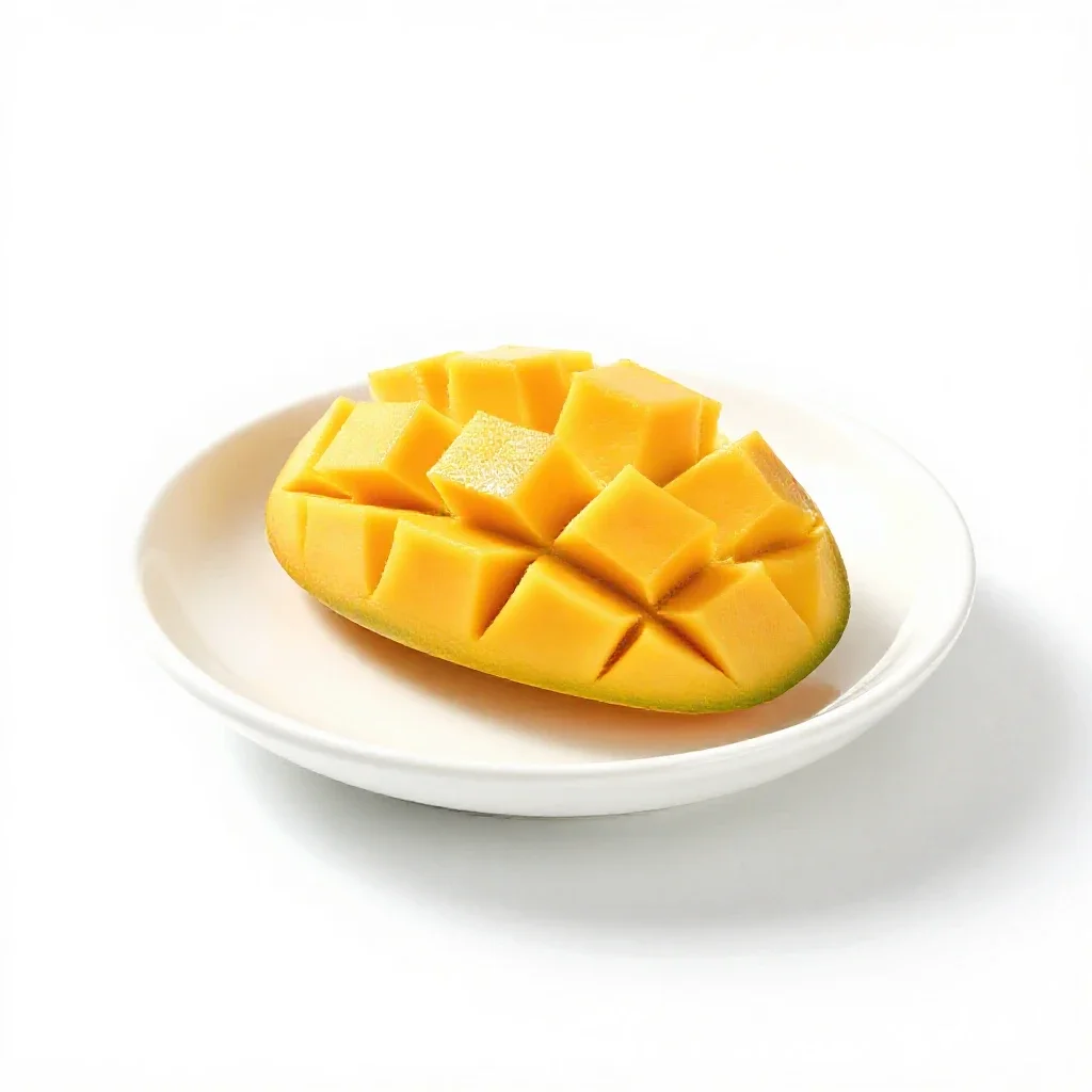 Mango cheek scored isolated on a white background