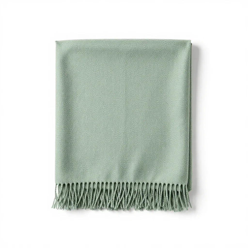 Folded wool throw with fringe isolated on a white background