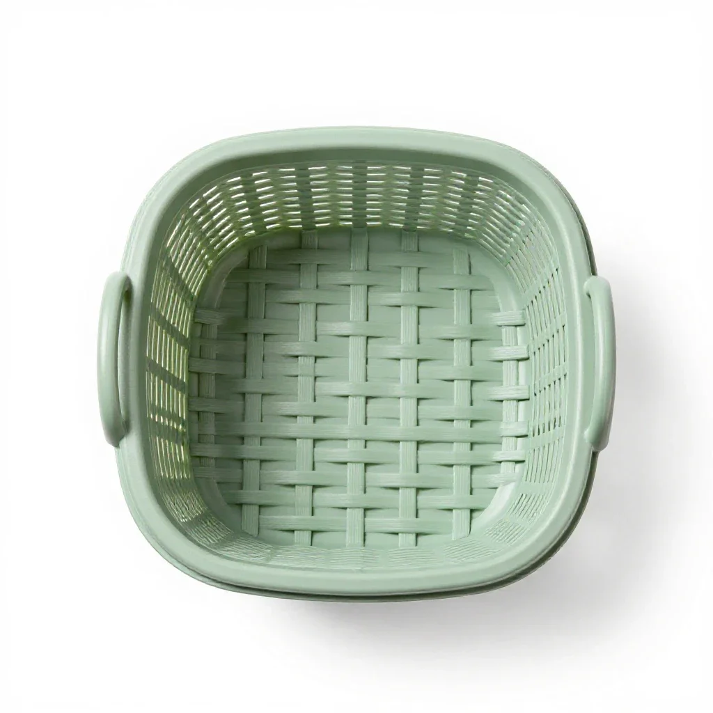 Woven storage basket with handles isolated on a white background