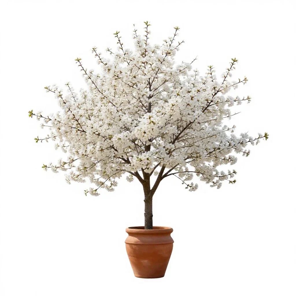 Cherry tree in blossom isolated on a white background