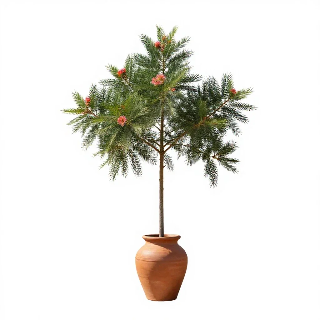 Pohutukawa in flower isolated on a white background