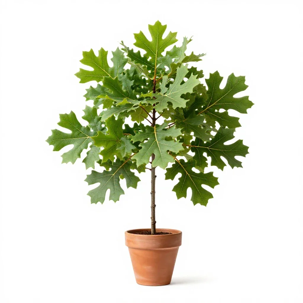 English oak in full leaf isolated on a white background